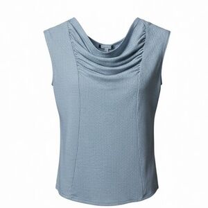 Jennie & Marlis Blue Draped Neck Tank Top Size L Ribbed Stretch Sleeveless Top